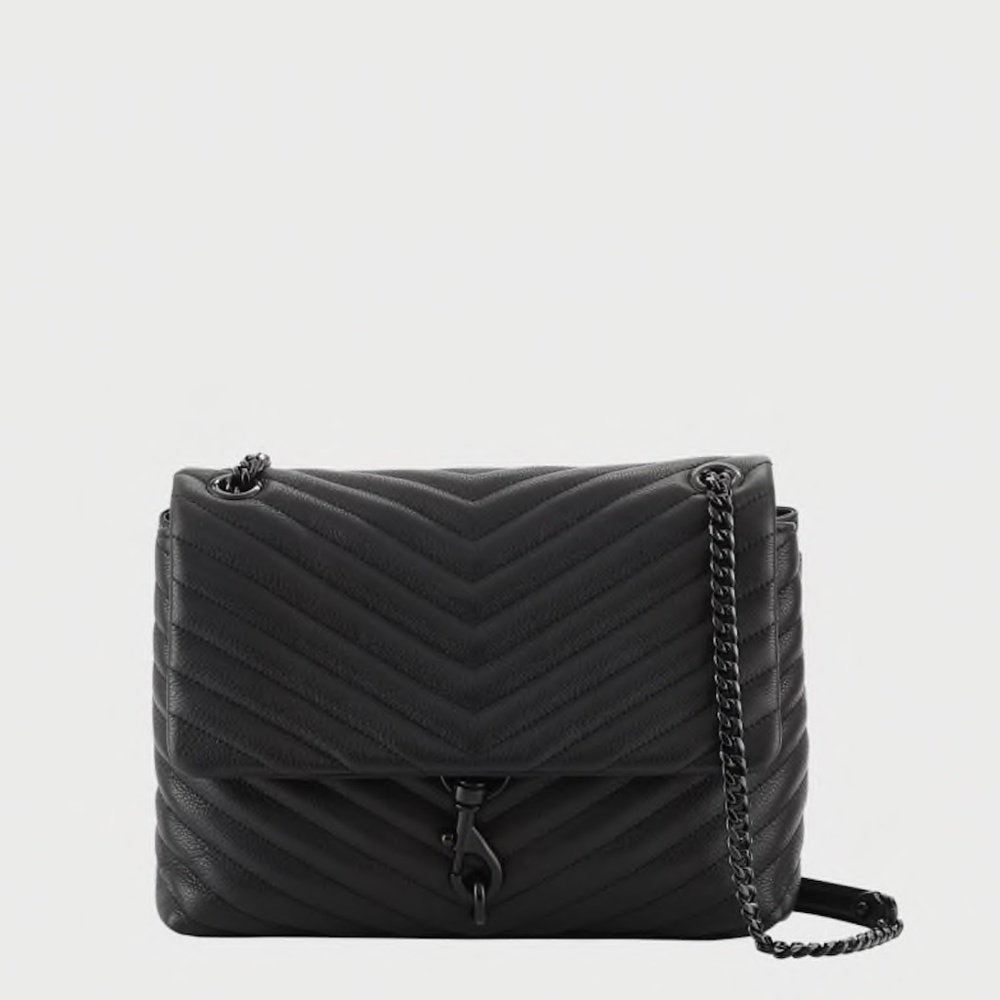 Rebecca Minkoff Black Quilted Chevron Leather Shoulder Bag with Chain Strap